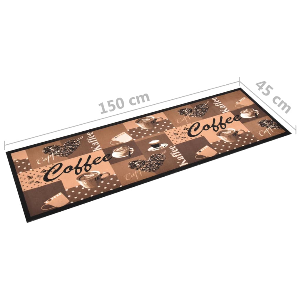 vidaXL virtuves paklājs, mazgājams, kafijas uzraksti, brūns, 45x150cm