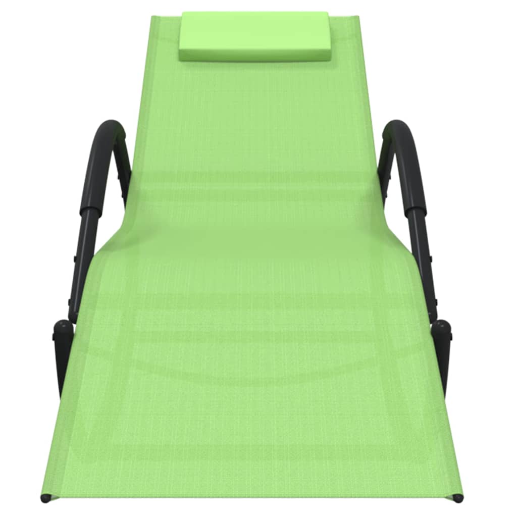 vidaXL sauļošanās šūpuļkrēsli, 2 gab., zaļi, tērauds un tekstilēns