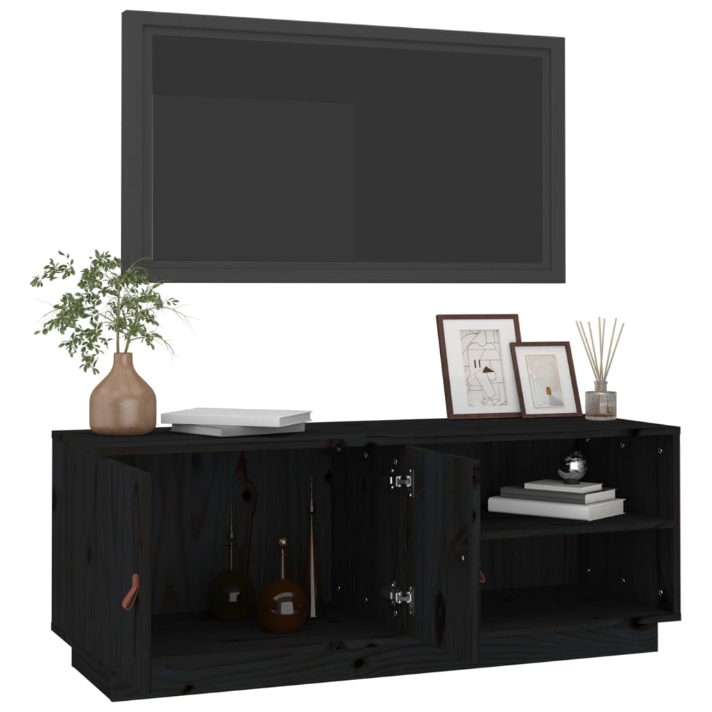 vidaXL TV skapītis, melns, 105x34x40 cm, priedes masīvkoks