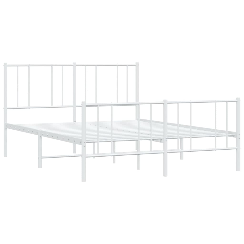 vidaXL gultas rāmis ar galvgali un kājgali, balts metāls, 135x290 cm