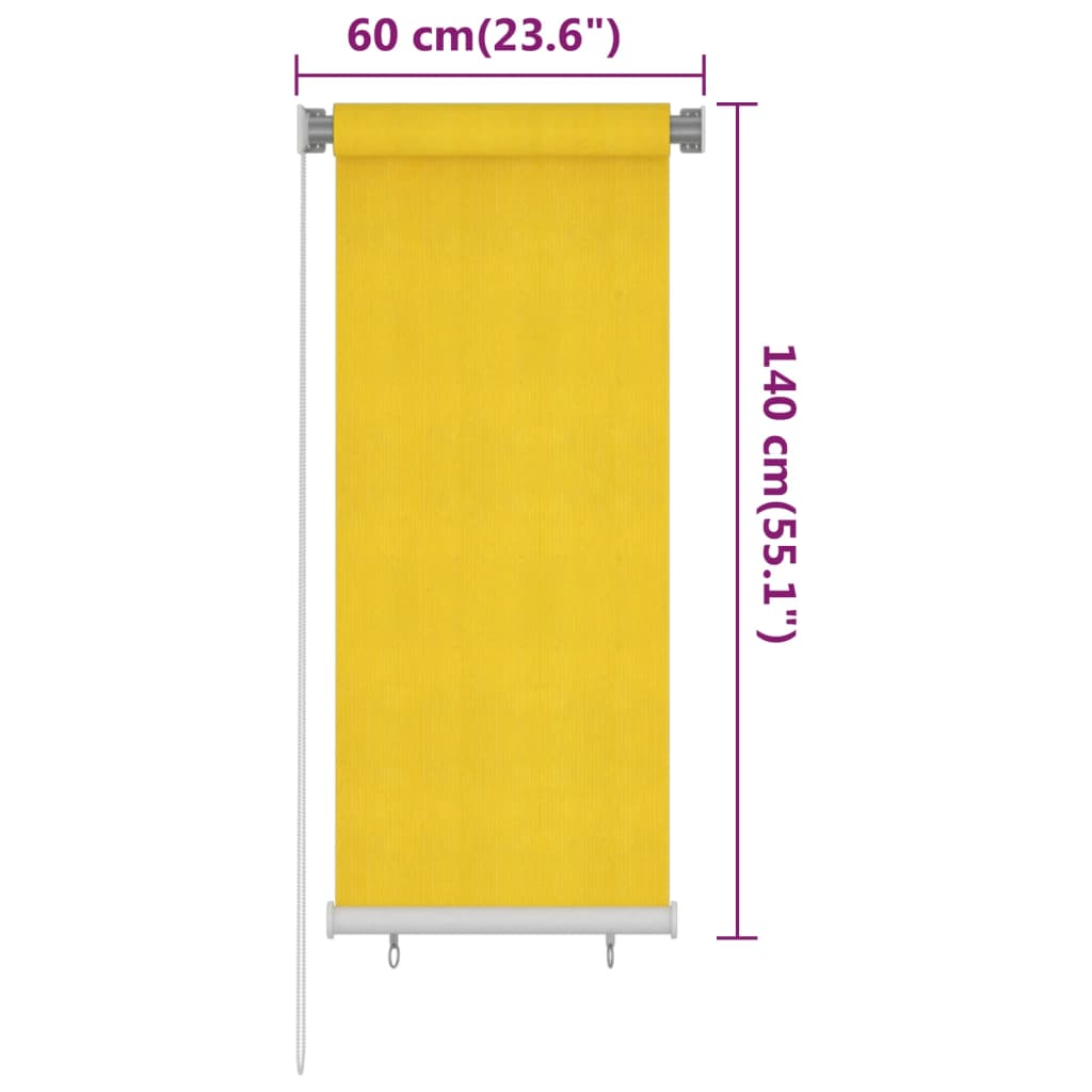 vidaXL āra ruļļu žalūzijas, 60x140 cm, dzeltenas, HDPE