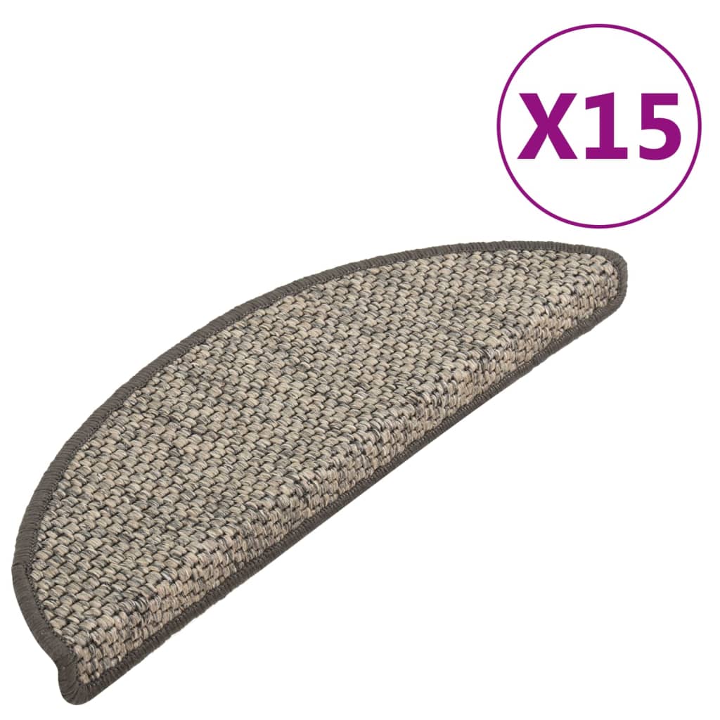 vidaXL kāpņu paklāji, 15 gab., pašlīmējoši, 65x21x4 cm, antracītpelēki