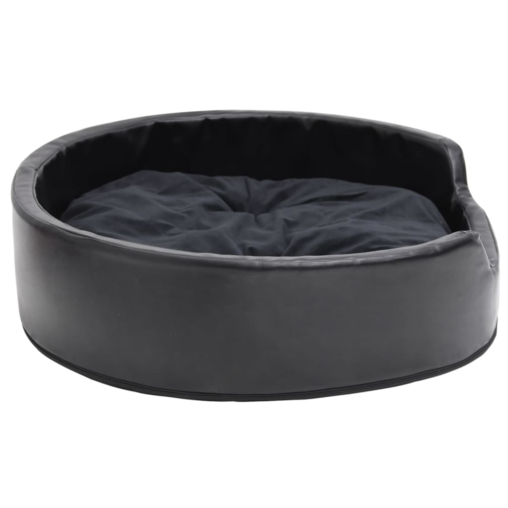 vidaXL suņu gulta, melna, 79x70x19 cm, plīšs, mākslīgā āda