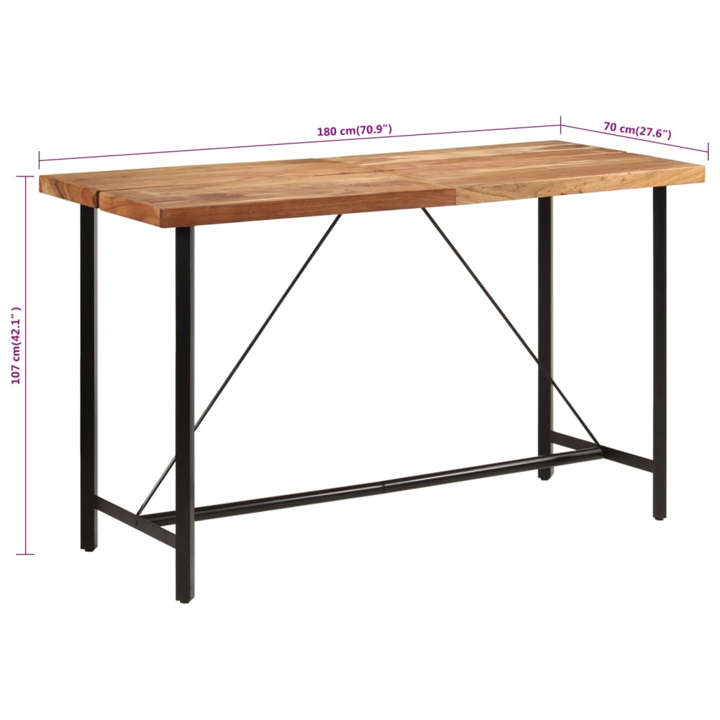 vidaXL bāra galds, 180x70x107 cm, akācijas masīvkoks un dzelzs