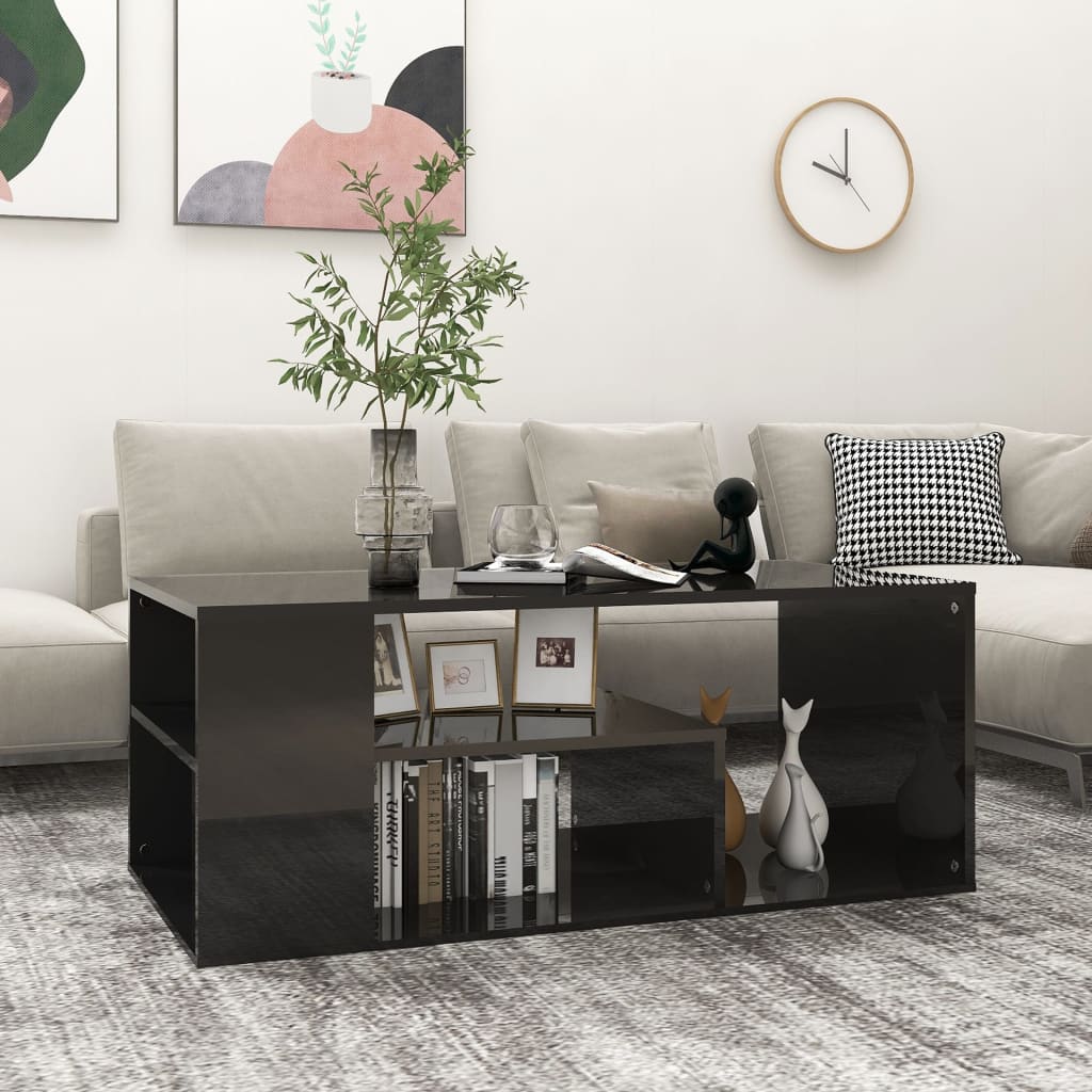 vidaXL kafijas galdiņš, spīdīgi melns, 100x50x40 cm, skaidu plāksne
