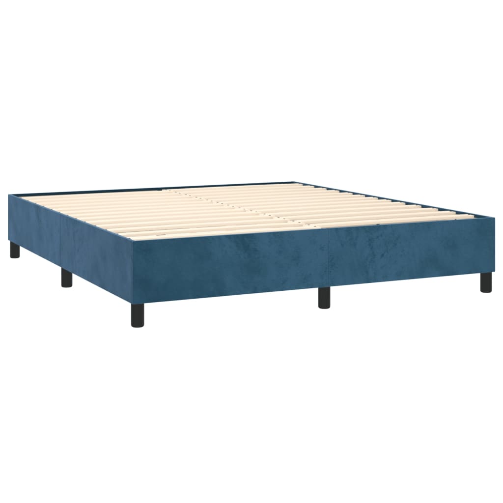 vidaXL atsperu gulta ar matraci, LED, tumši zils samts, 180x200 cm