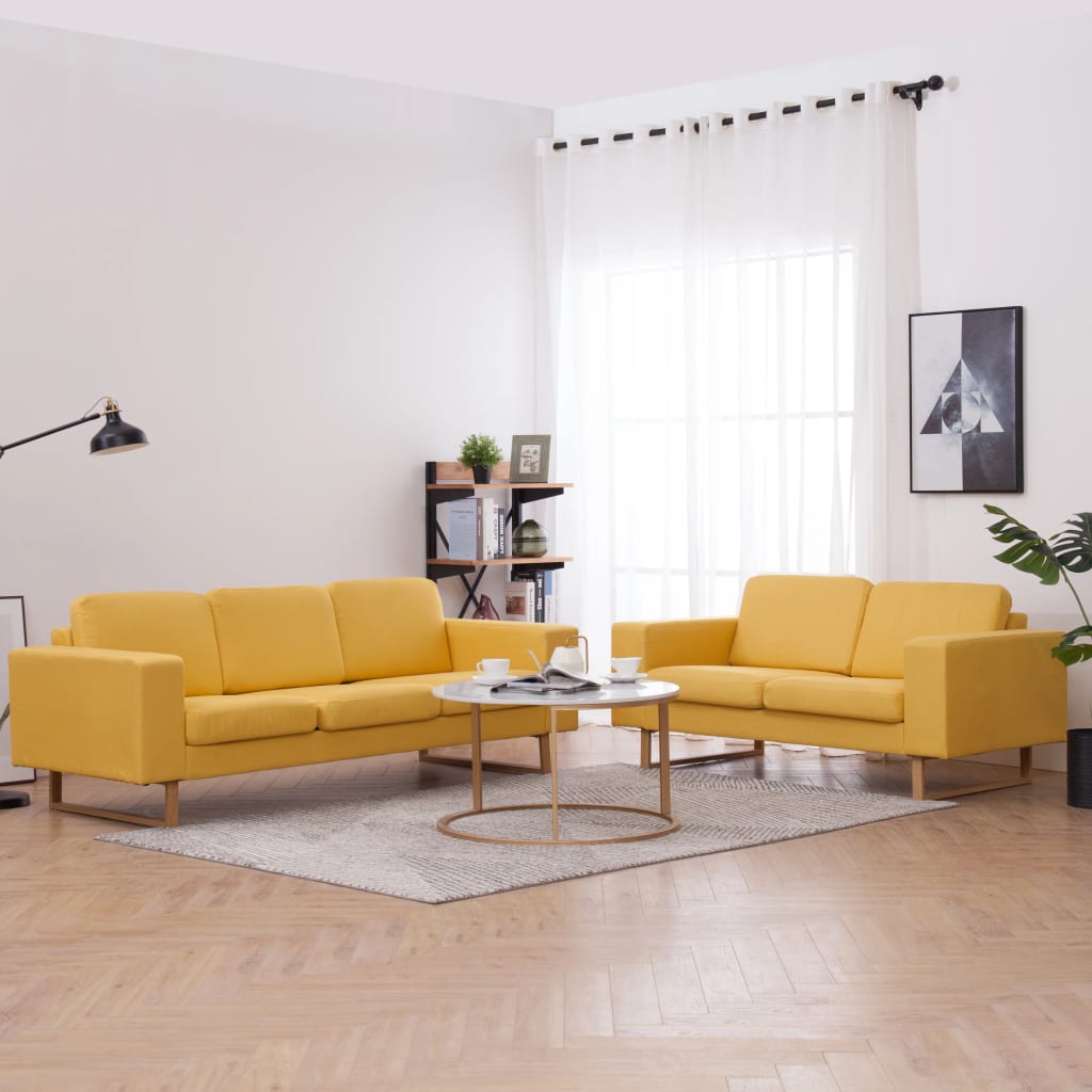 vidaXL divdaļīgs dīvānu komplekts, dzeltens audums