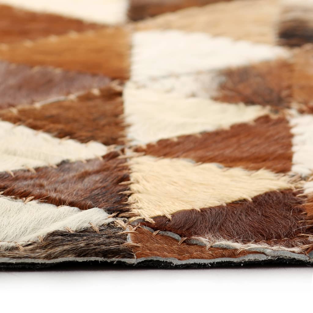 vidaXL paklājs, 160x230 cm, dabīgā āda, tekstilmozaīka, brūns ar baltu