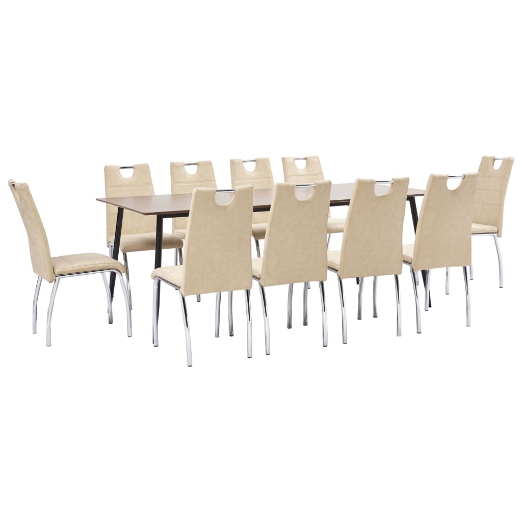 vidaXL virtuves galds un 10 krēsli, krēmkrāsas mākslīgā āda