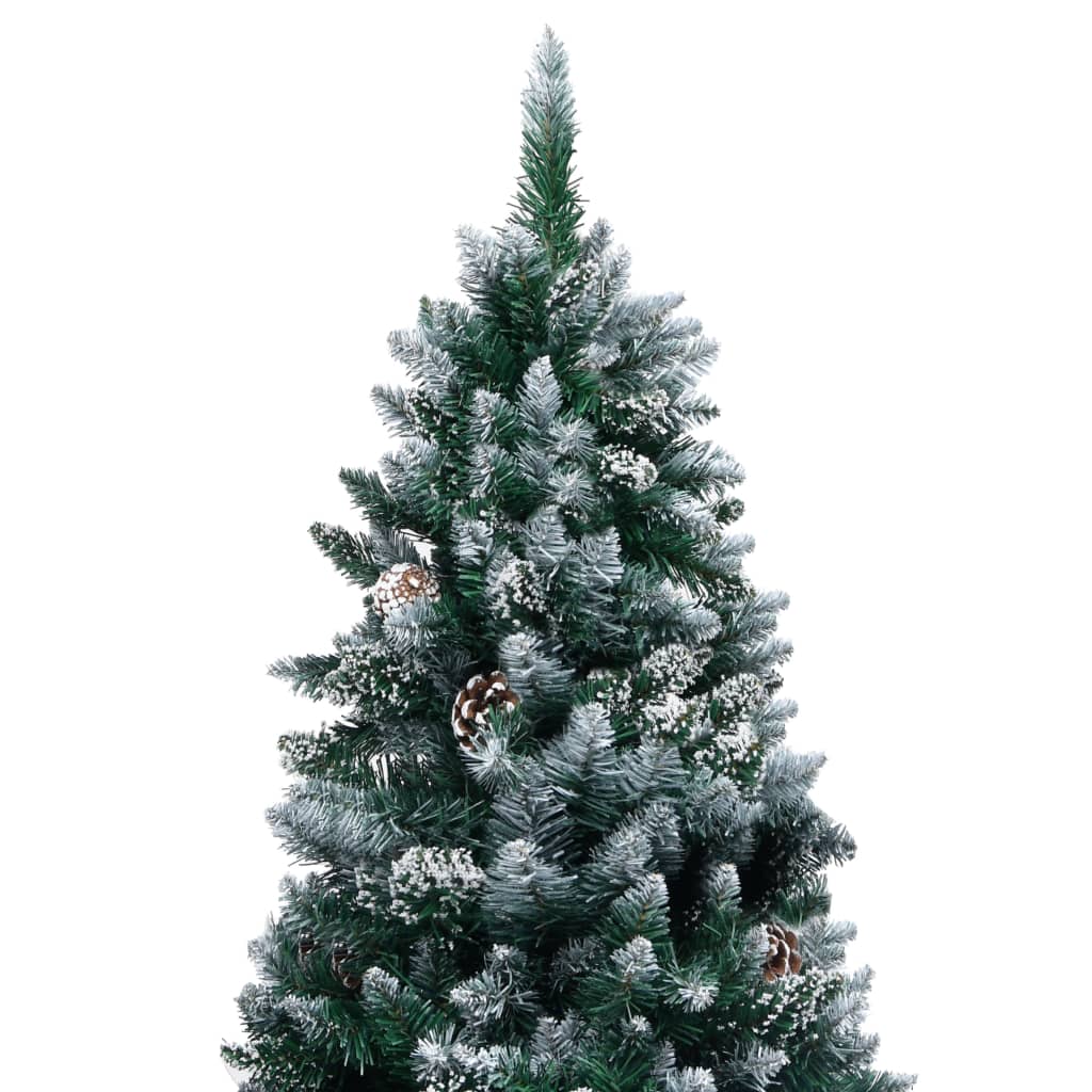 vidaXL mākslīgā Ziemassvētku egle, LED, čiekuri, balts sniegs, 180 cm