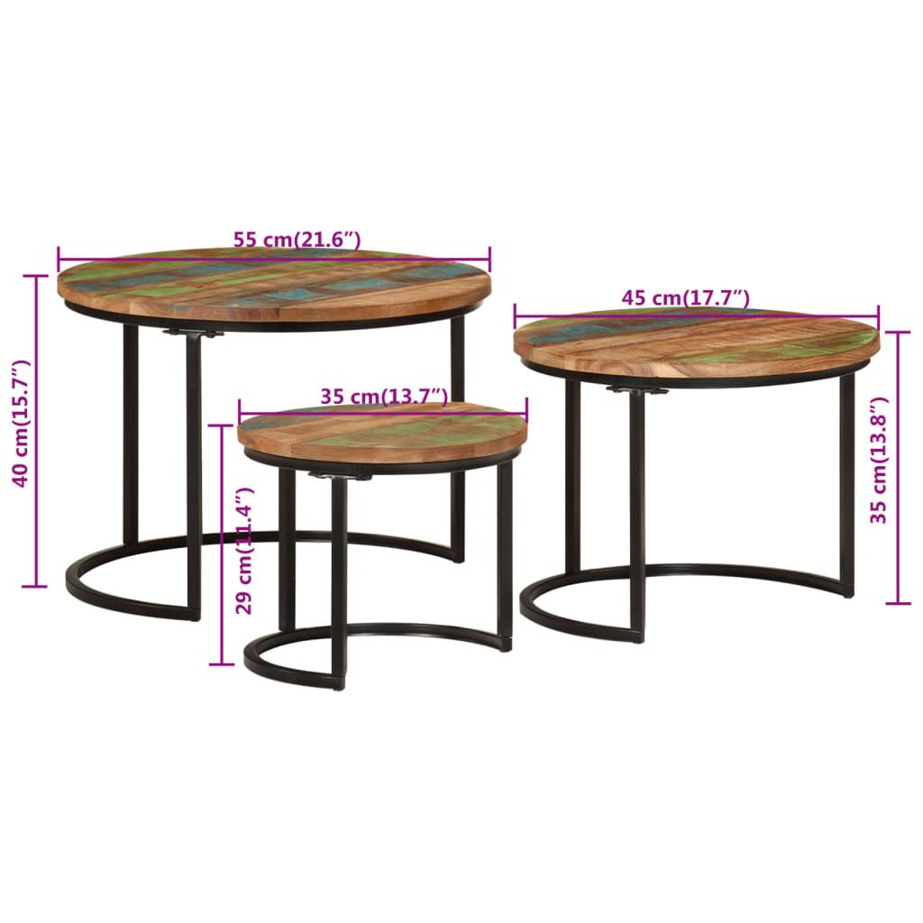 vidaXL galdiņi, 3 gab., sabīdāmi, pārstrādāts masīvkoks