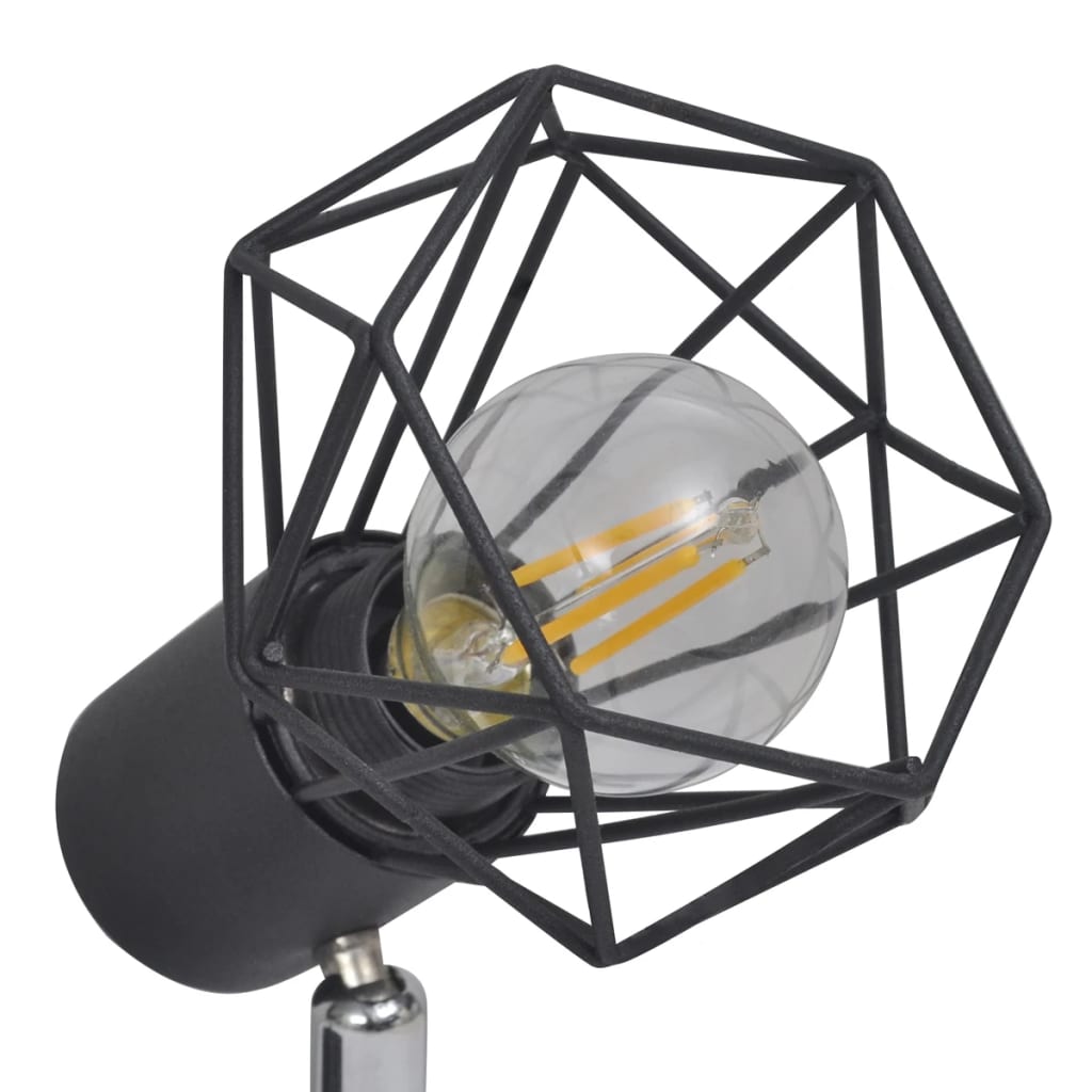 Melna lampa ar 4 LED kvēlspuldzēm ģeometriskos ietvaros