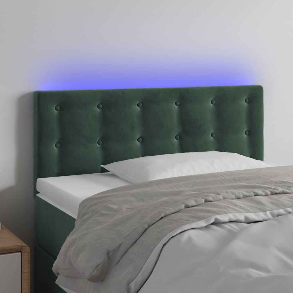 vidaXL gultas galvgalis ar LED, 80x5x78/88 cm, tumši zaļš samts