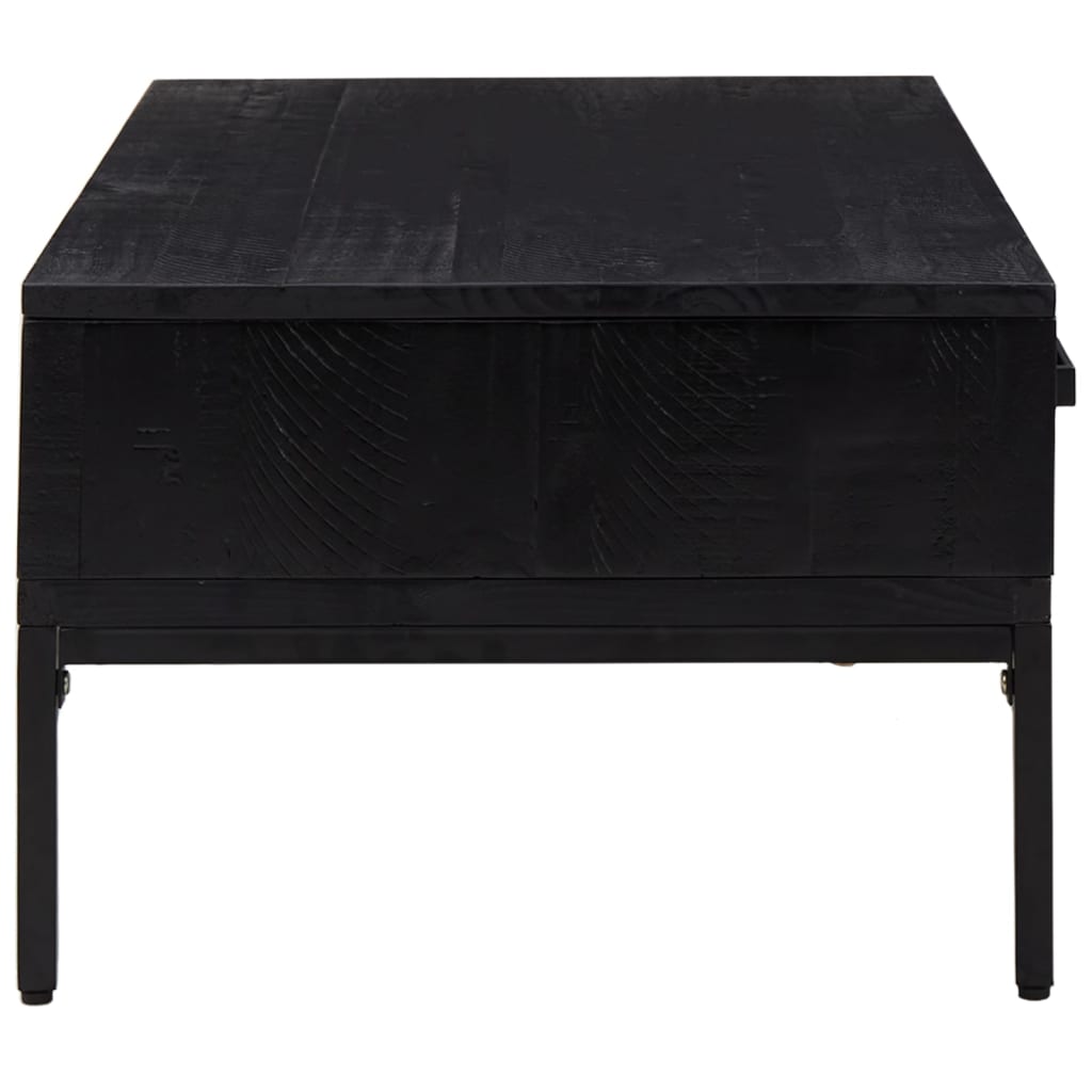 vidaXL kafijas galdiņš, melns, 90x50x35 cm, priedes masīvkoks