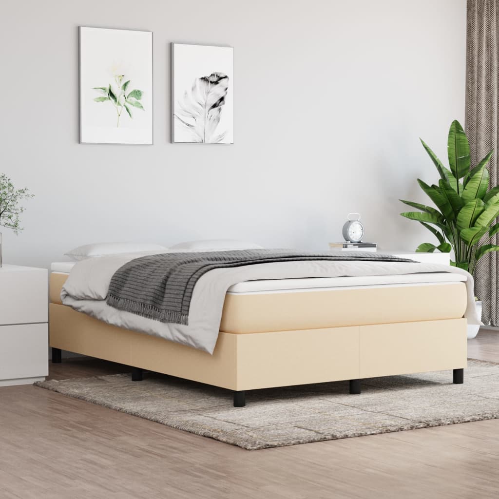 vidaXL atsperu gulta ar matraci, krēmkrāsas, 140x200 cm, audums