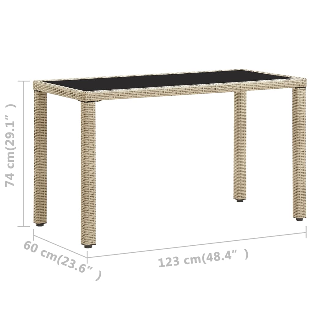 vidaXL dārza galds, bēšs, 123x60x74 cm, PE rotangpalma