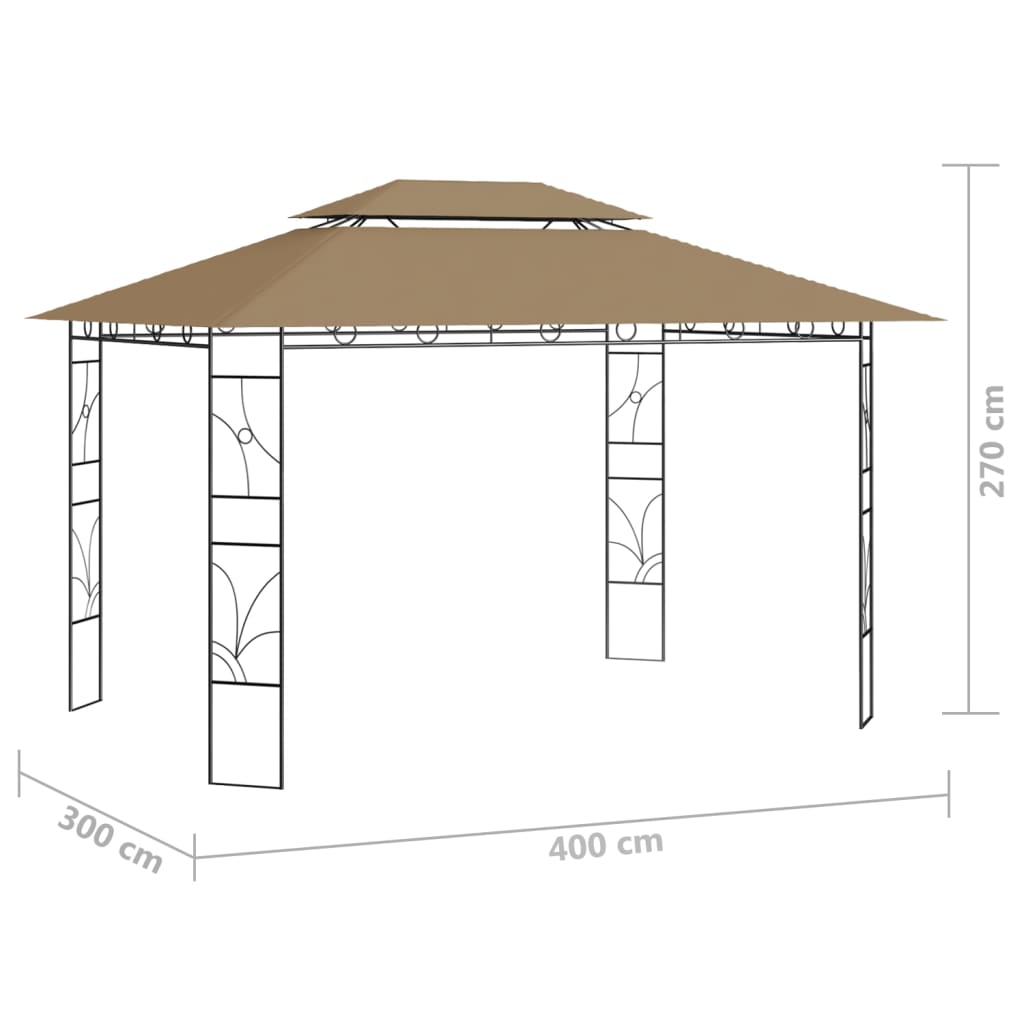 vidaXL dārza nojume, 4x3x2,7 m, pelēkbrūna, 160 g/m²