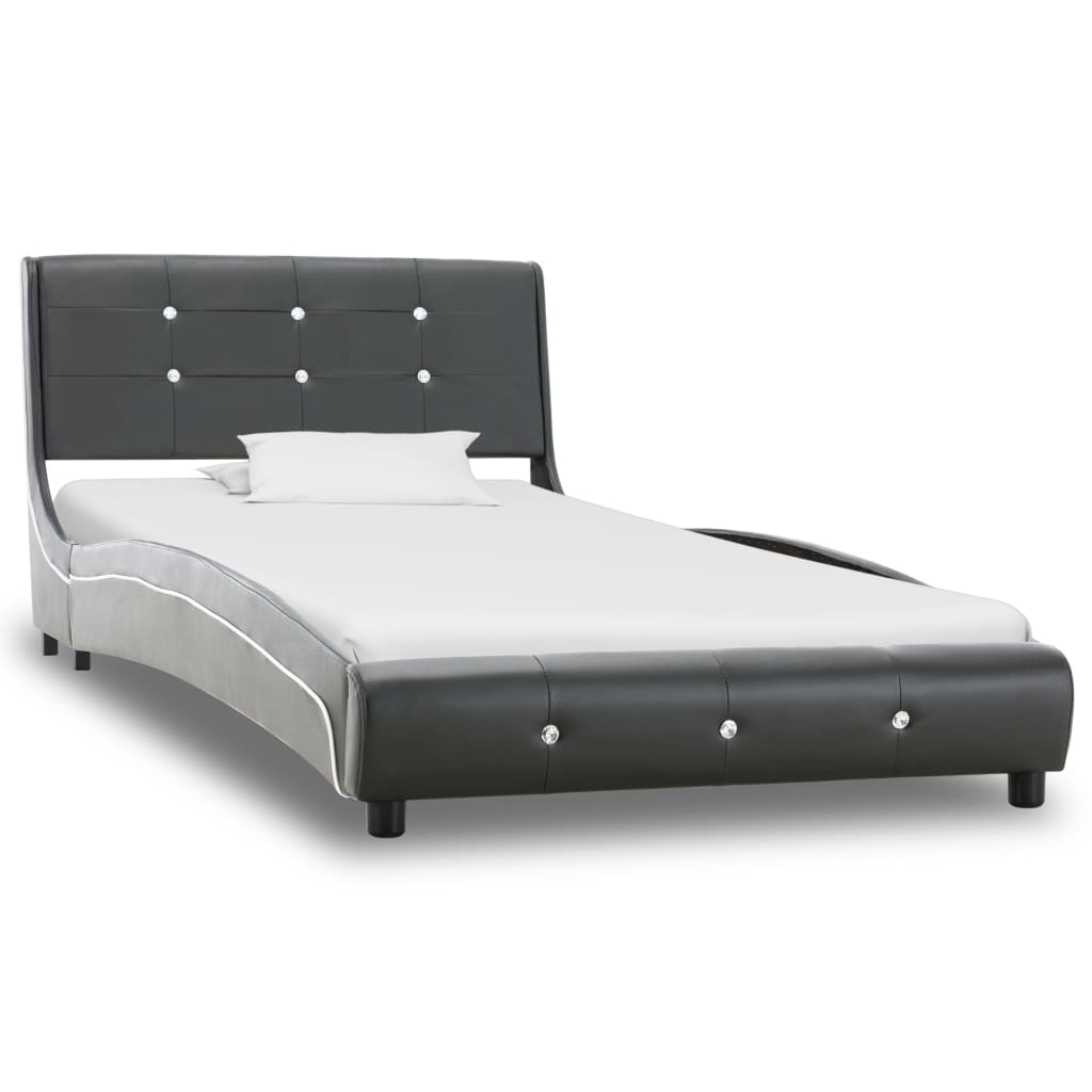 vidaXL gulta ar matraci, pelēka, 90x200 cm, mākslīgā āda