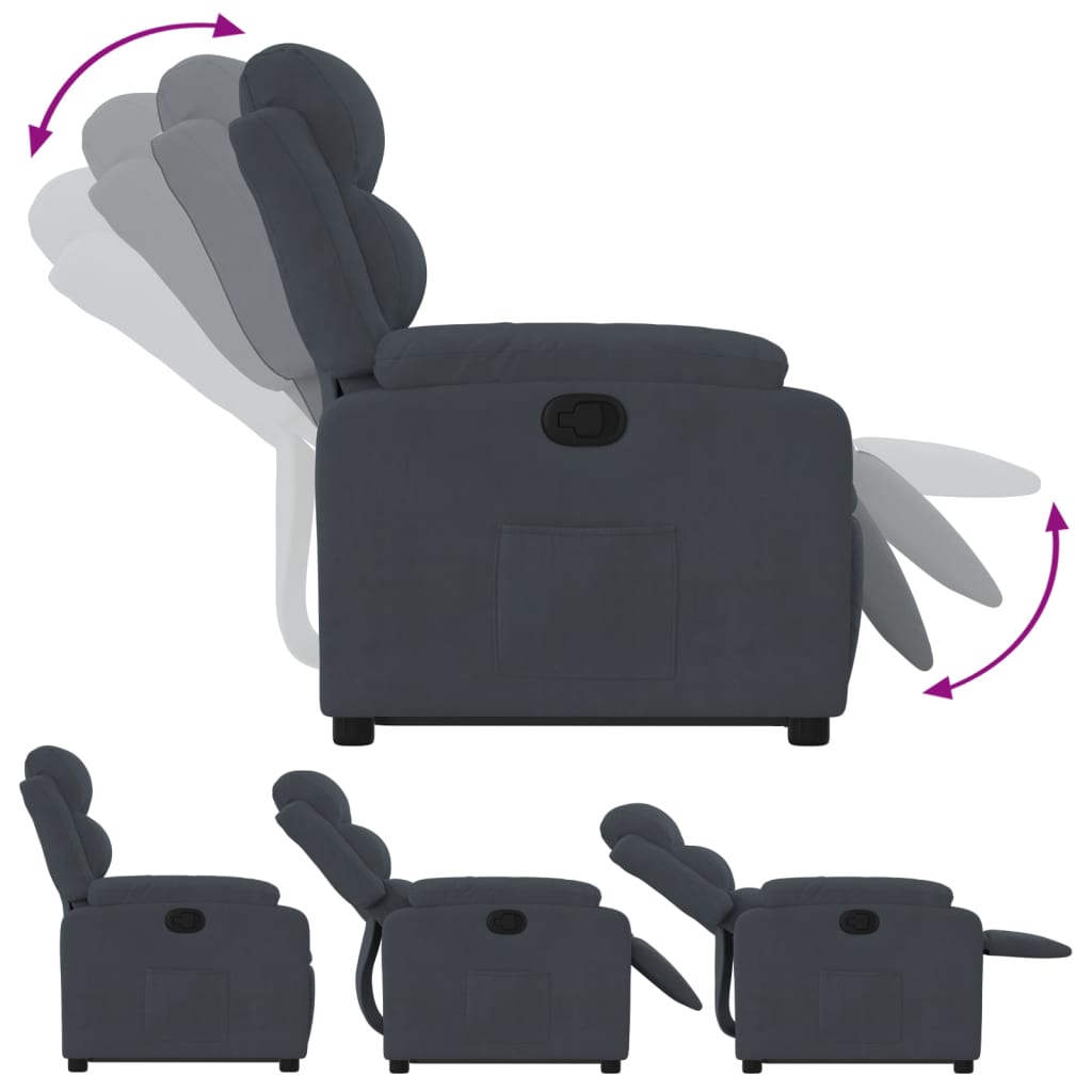 vidaXL atpūtas krēsls, paceļams, atgāžams, tumši pelēks samts