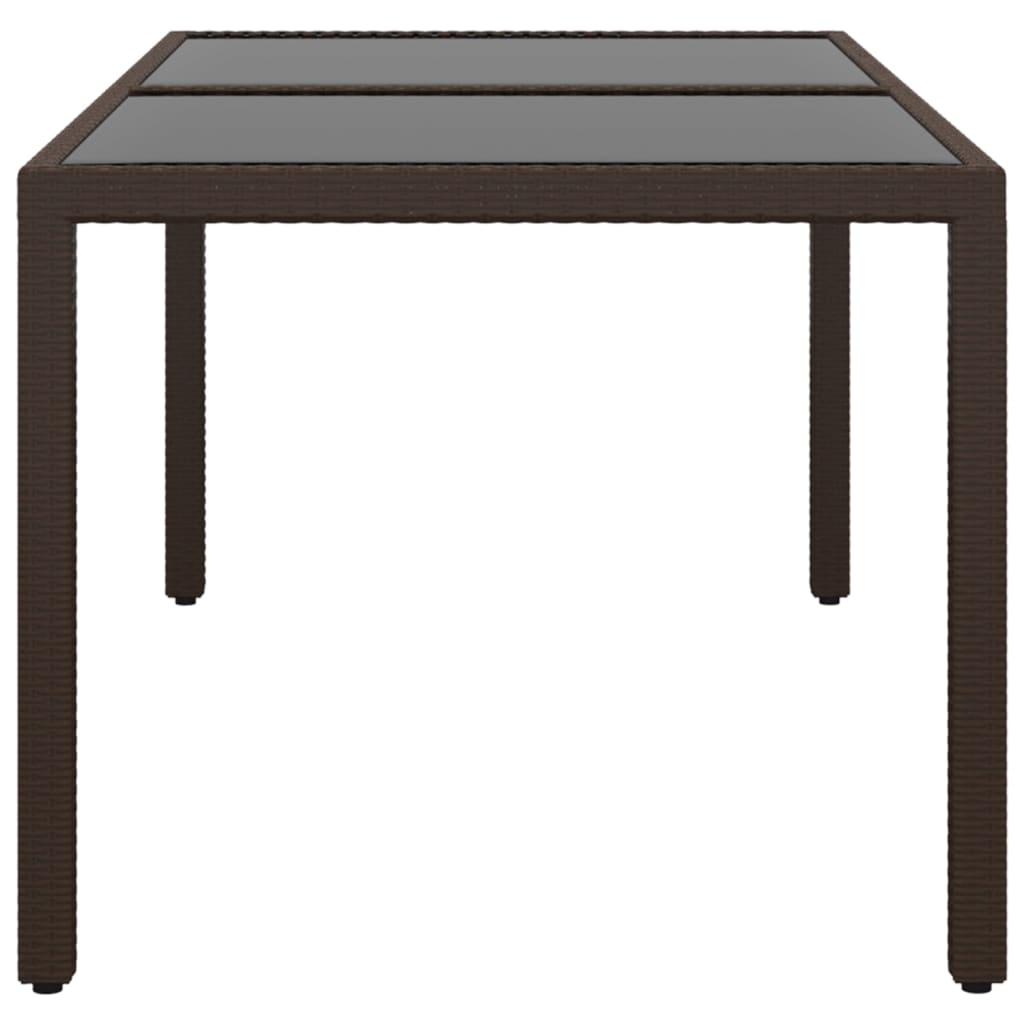 vidaXL dārza galds, 150x90x75 cm, rūdīts stikls, brūna PE rotangpalma