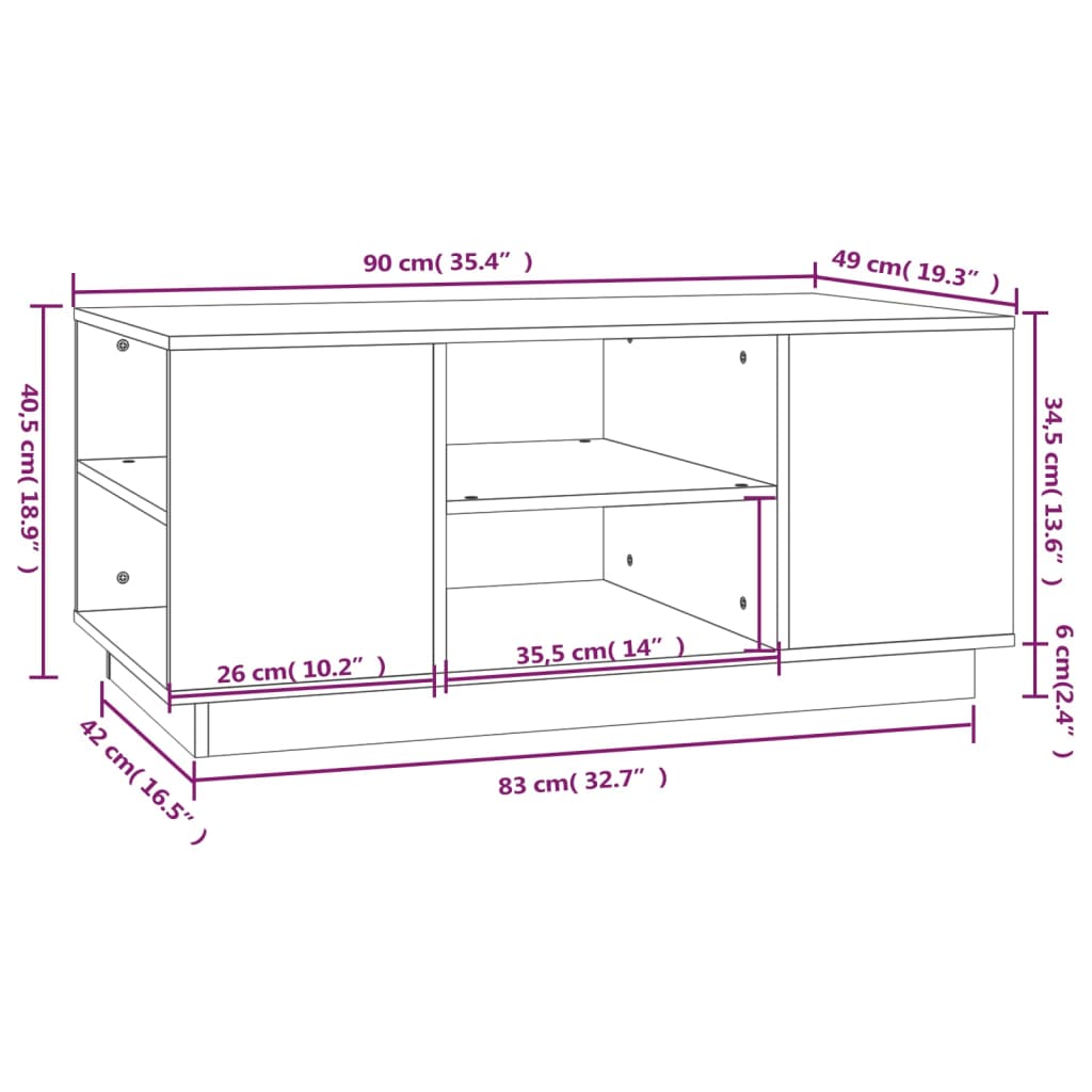 vidaXL kafijas galdiņš, melns, 90x49x40,5 cm, priedes masīvkoks