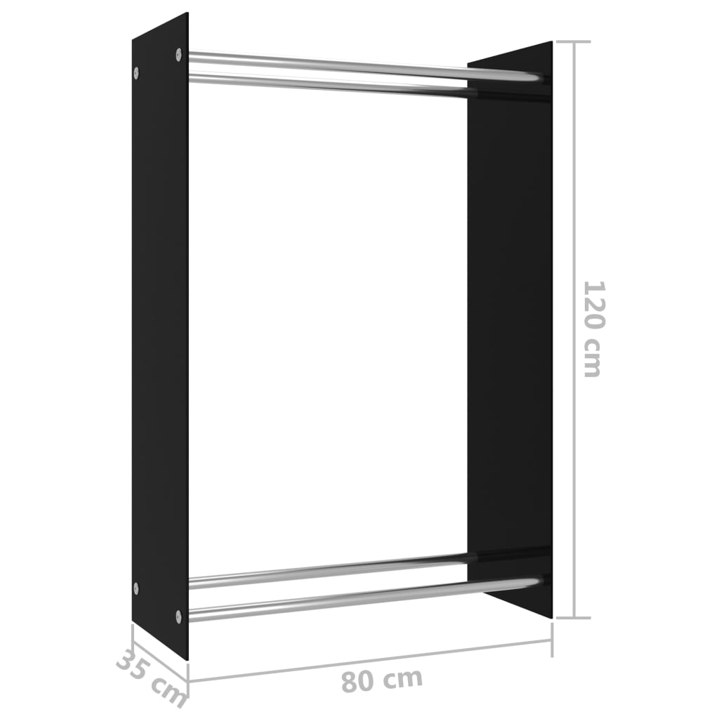 vidaXL malkas uzglabāšanas statīvs, melns, 80x35x120 cm, stikls