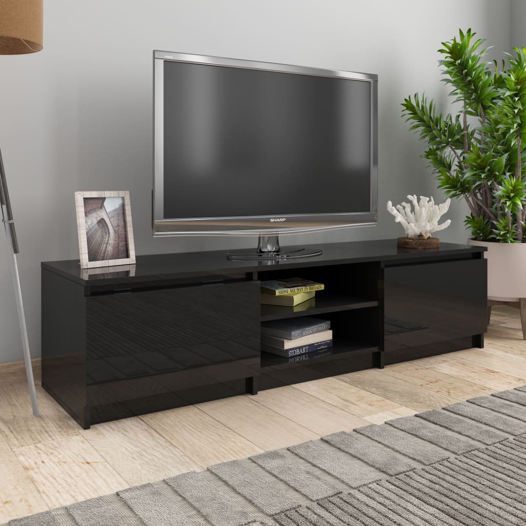 vidaXL TV skapītis, spīdīgi melns, 140x40x35,5 cm, skaidu plāksne