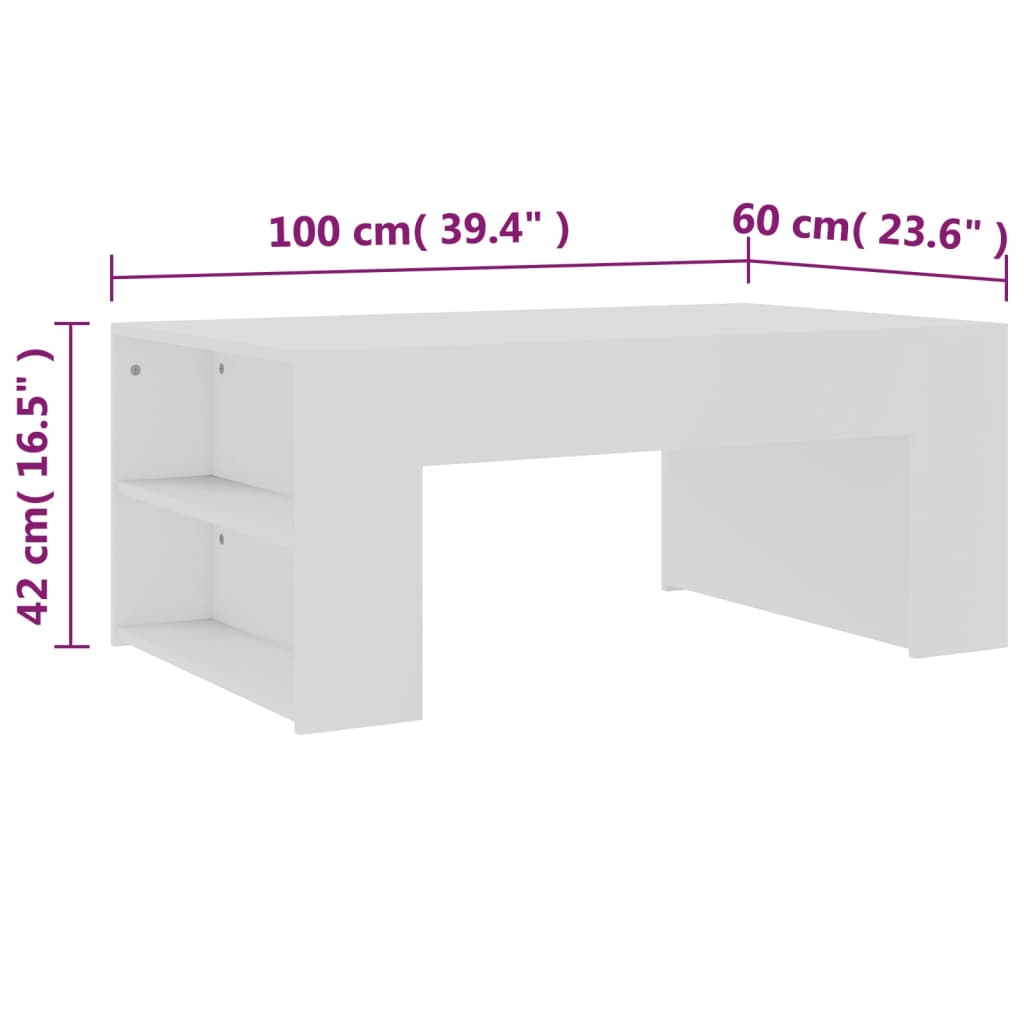 vidaXL kafijas galdiņš, balts, 100x60x42 cm, skaidu plāksne