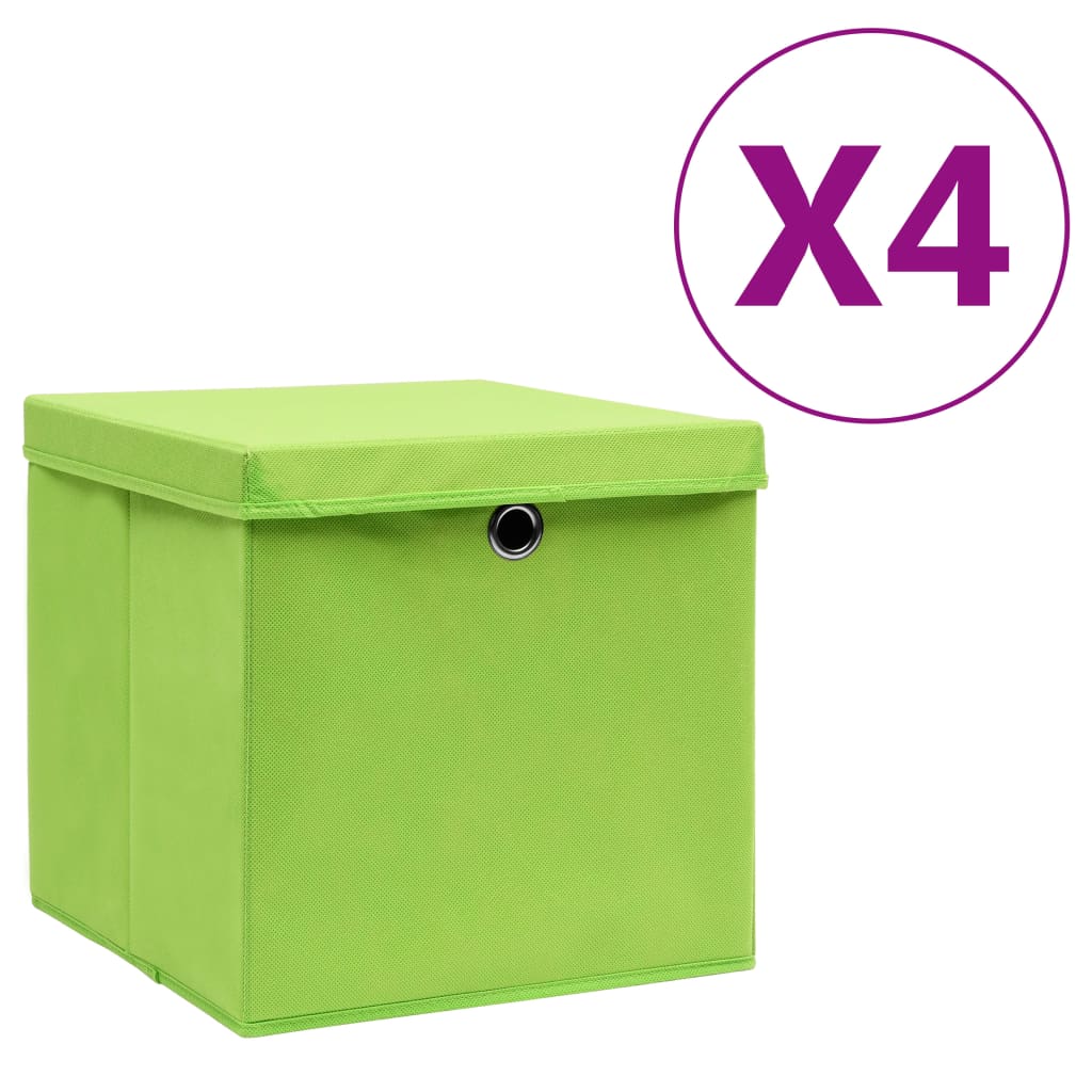 vidaXL uzglabāšanas kastes ar vāku, 4 gab., zaļas, 28x28x28 cm