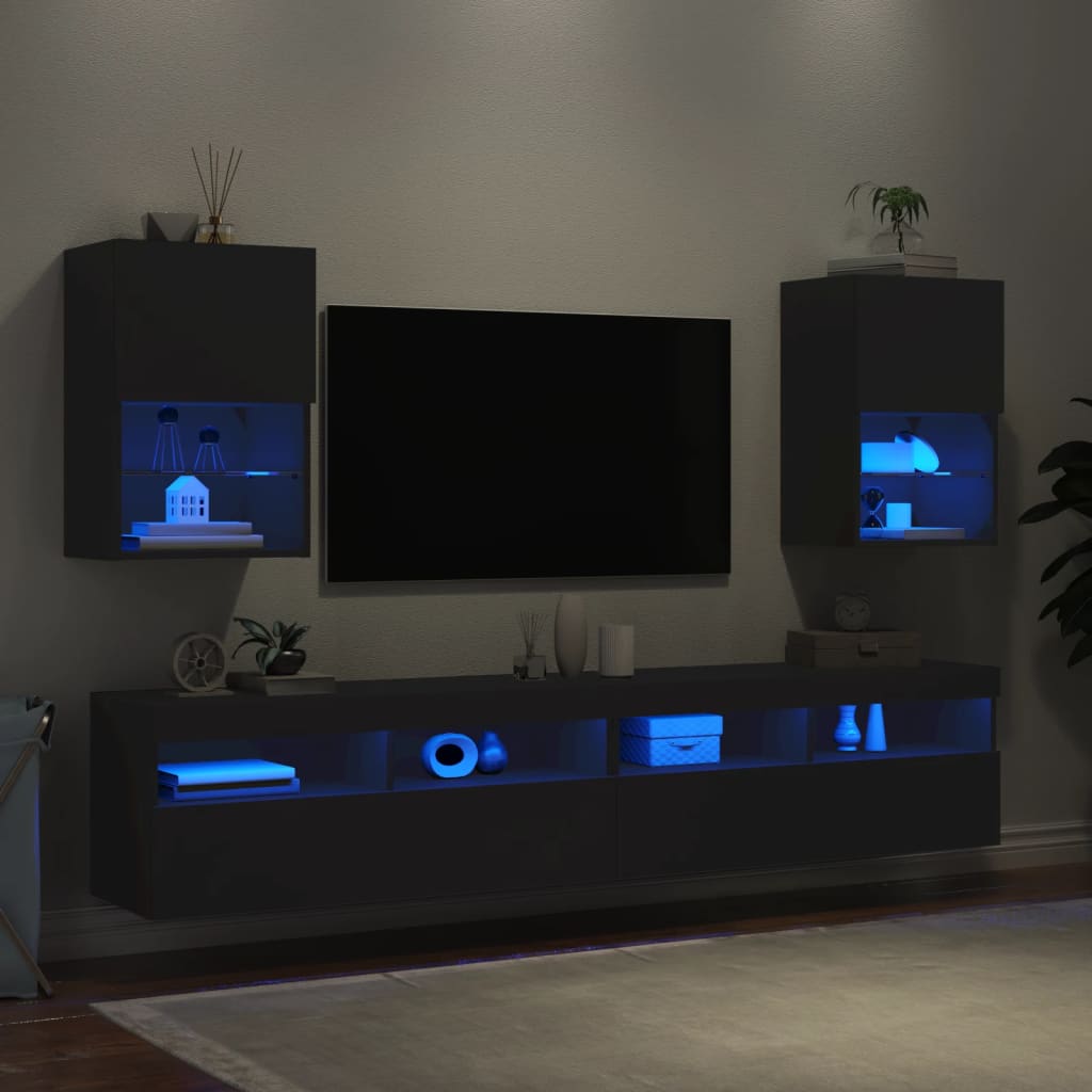 vidaXL TV skapīši ar LED, 2 gab., melni, 40,5x30x60 cm