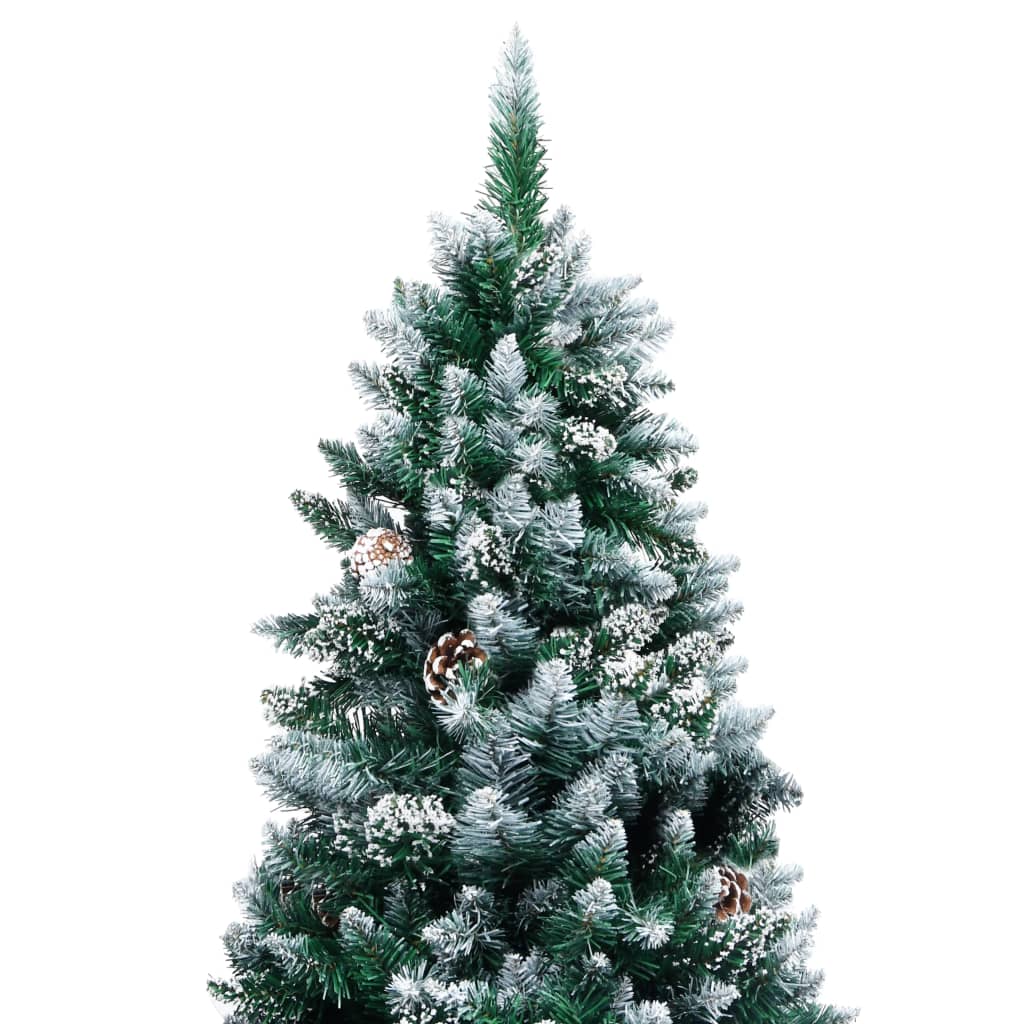 vidaXL mākslīgā Ziemassvētku egle, čiekuri, balts sniegs, 240 cm