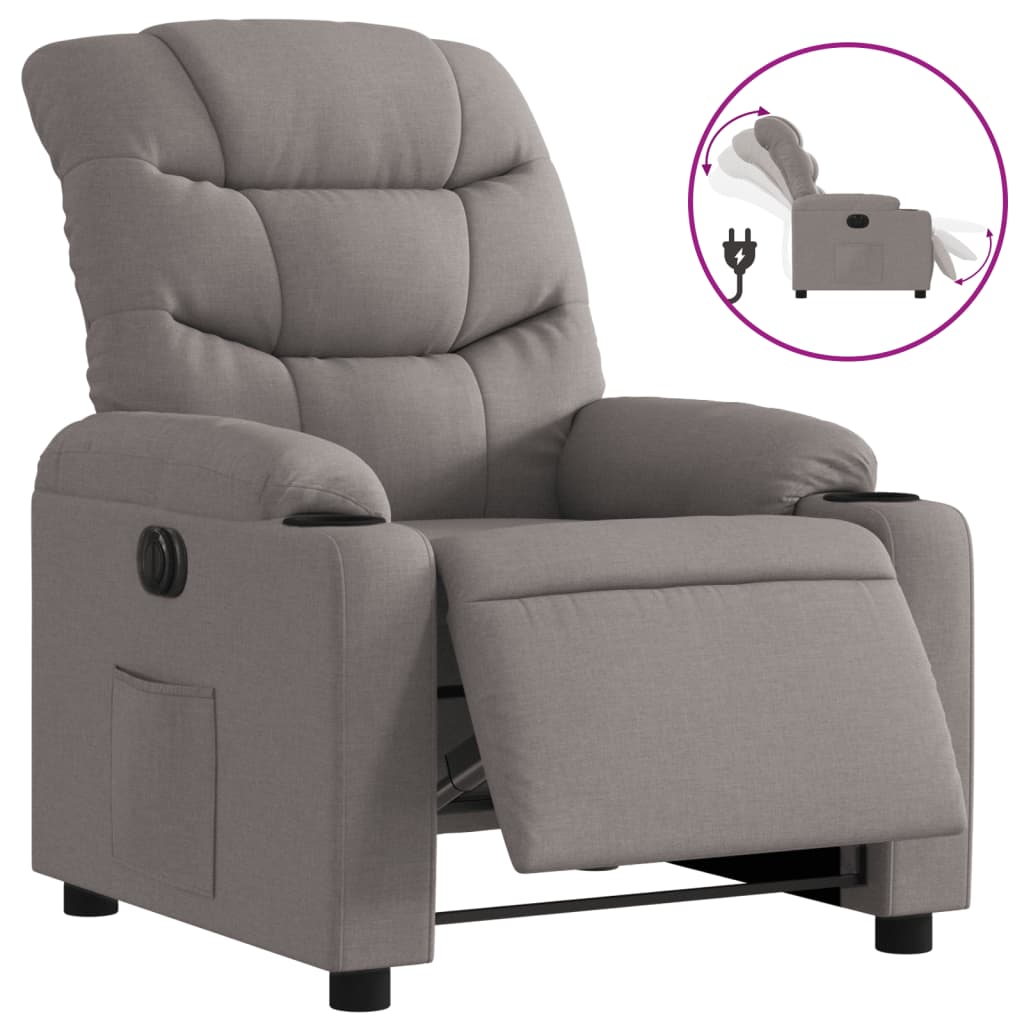 vidaXL elektrisks atpūtas krēsls, atgāžams, pelēkbrūns audums