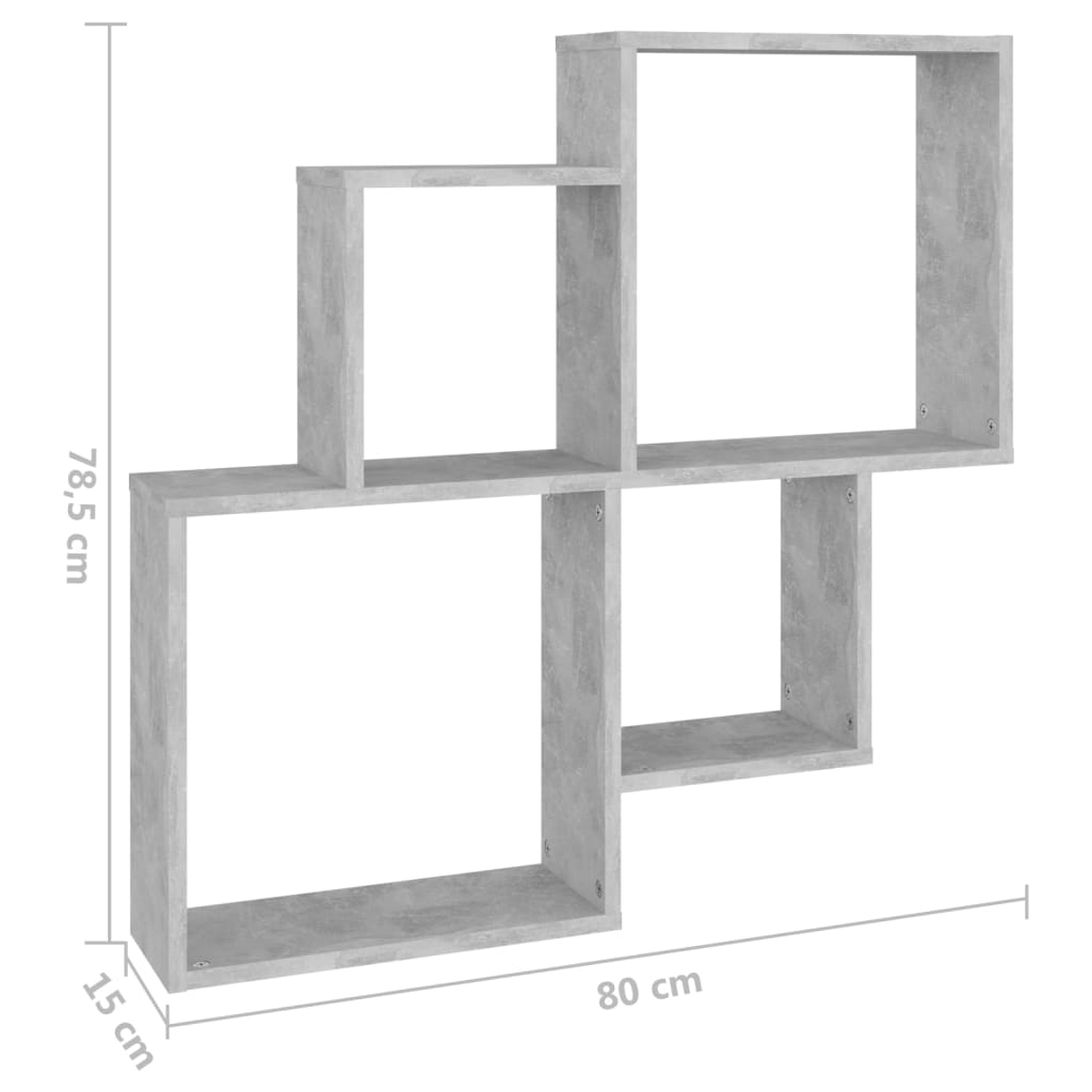 807263 vidaXL sienas kuba plaukts, betons pelēks 80x15x78,5 cm, skaidu plāksne