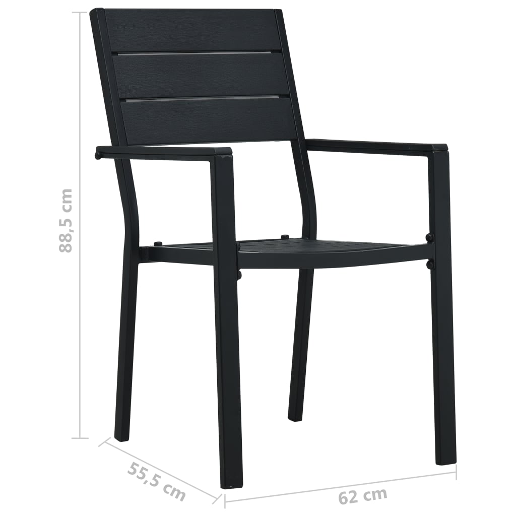 vidaXL dārza krēsli, 2 gab., koka imitācija, melns HDPE