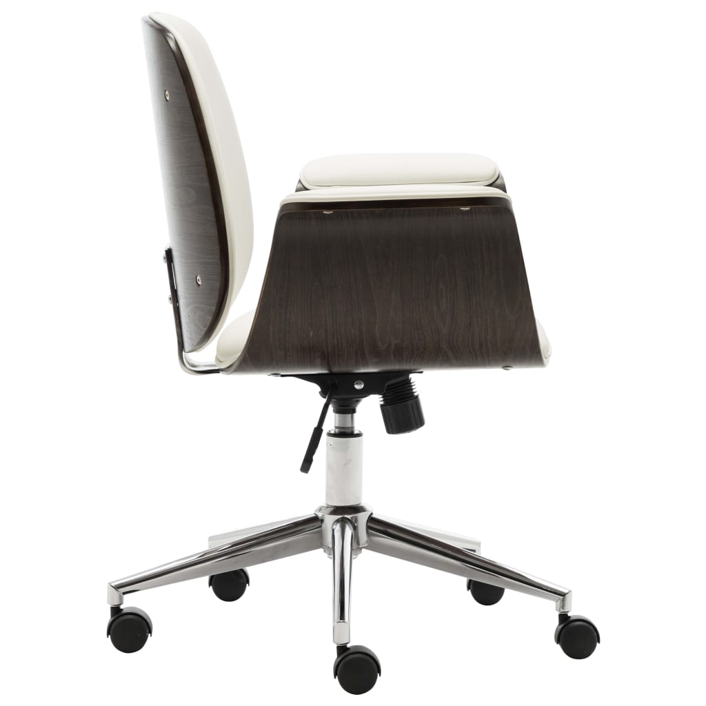 vidaXL biroja krēsls, izliekts koks un mākslīgā āda, balts