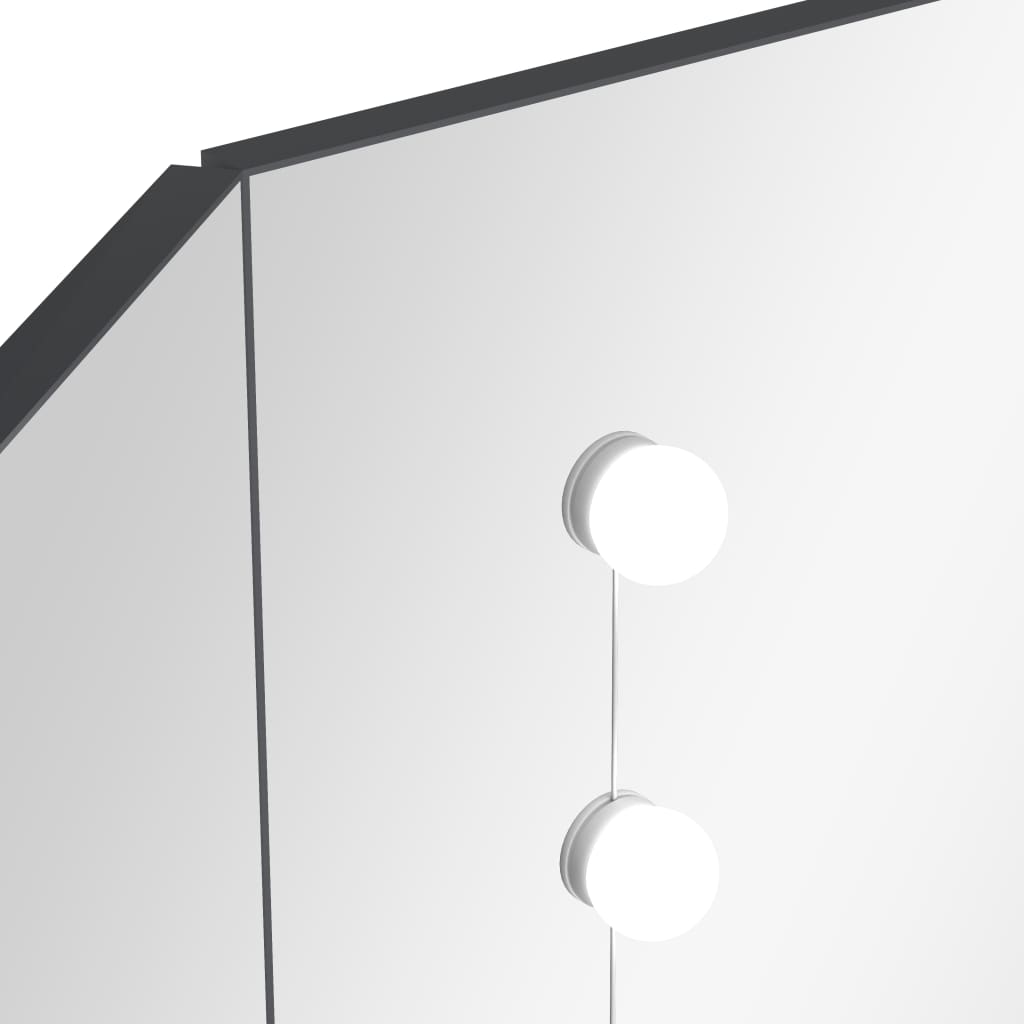 vidaXL stūra spoguļgaldiņš ar LED, pelēks, 111x54x141,5 cm