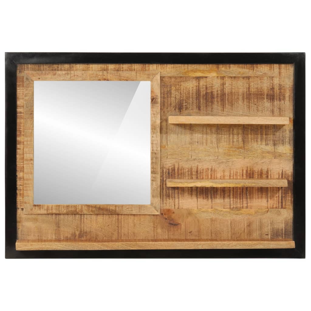 vidaXL spogulis ar plauktiem, 80x8x55 cm, mango masīvkoks un stikls