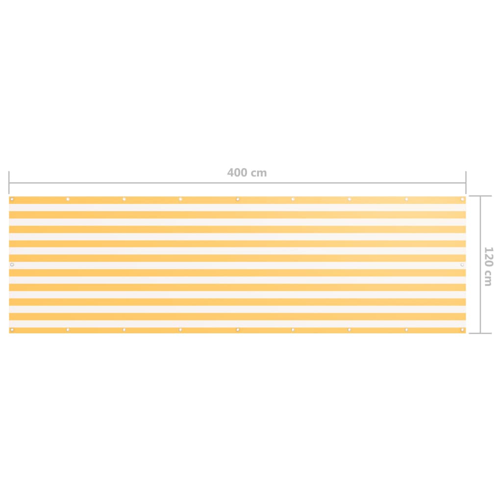 vidaXL balkona aizslietnis, 120x400 cm, balts un dzeltens audums