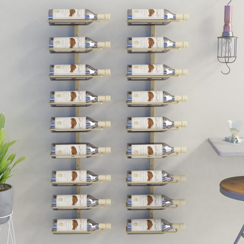 vidaXL vīna pudeļu sienas plaukti 9 pudelēm, 2 gab., zeltaina dzelzs