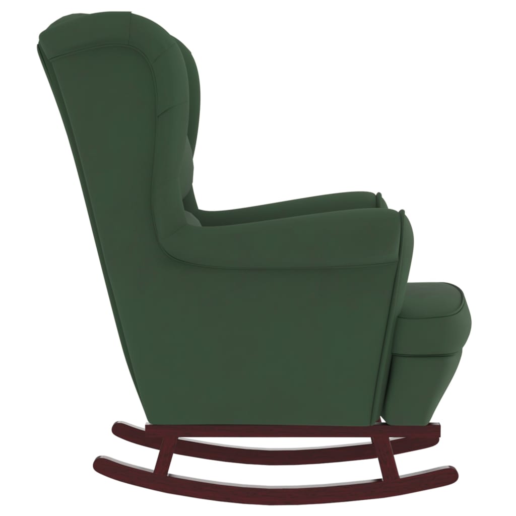 vidaXL šūpuļkrēsls, masīva gumijkoka kājas, tumši zaļš samts