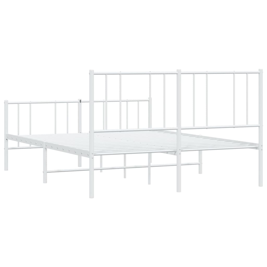 vidaXL gultas rāmis ar galvgali un kājgali, balts metāls, 135x290 cm