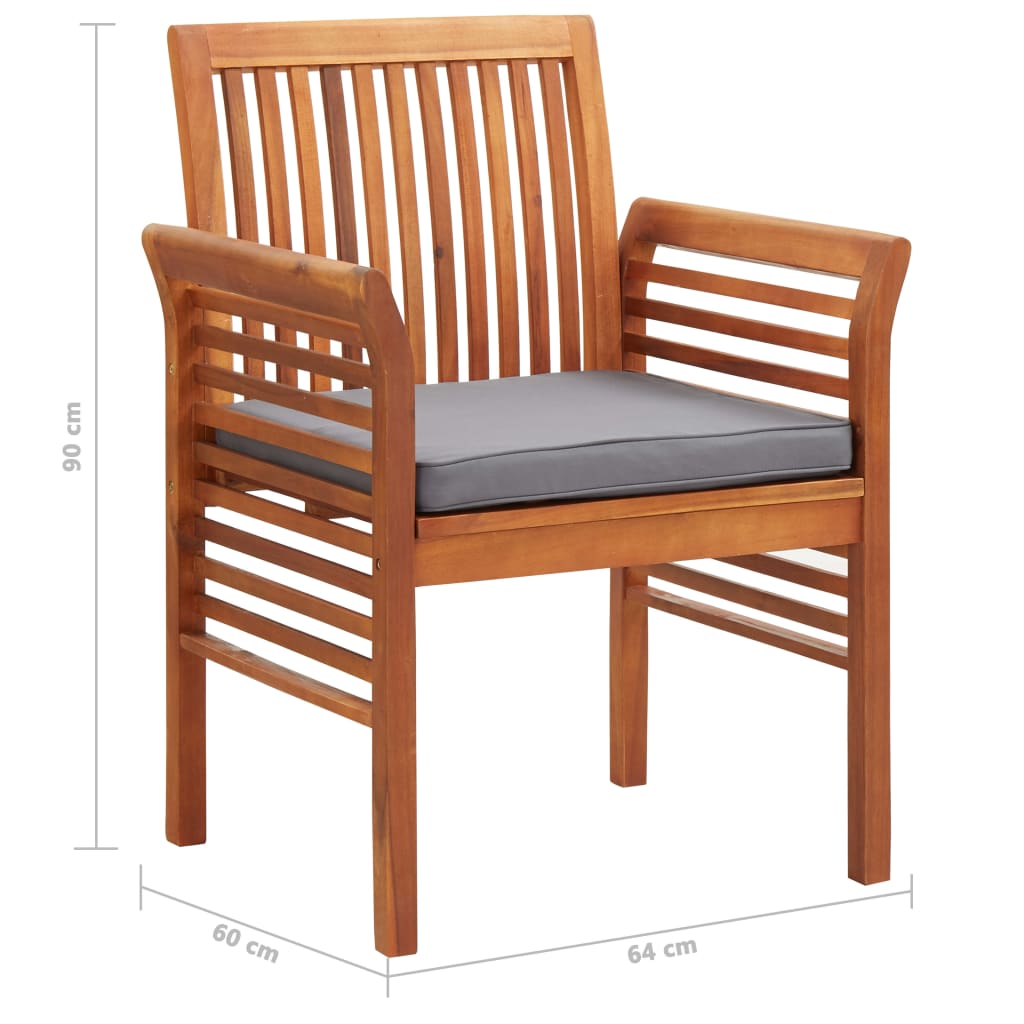 vidaXL dārza krēsli ar matračiem, 3 gab., akācijas masīvkoks