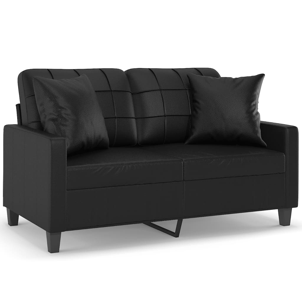 vidaXL divvietīgs dīvāns ar spilveniem, melni, 120 cm, mākslīgā āda