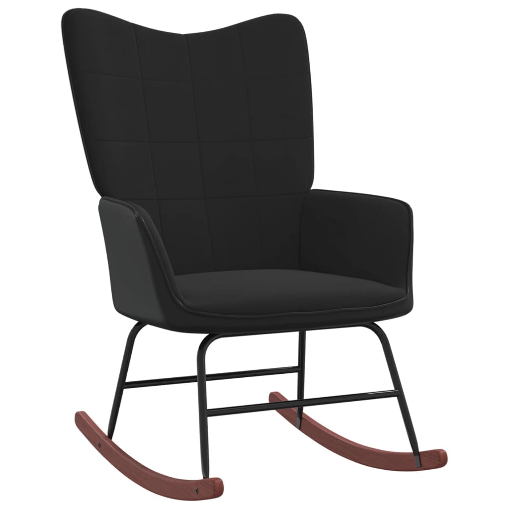 vidaXL šūpuļkrēsls ar kāju balstu, melns, samts un PVC
