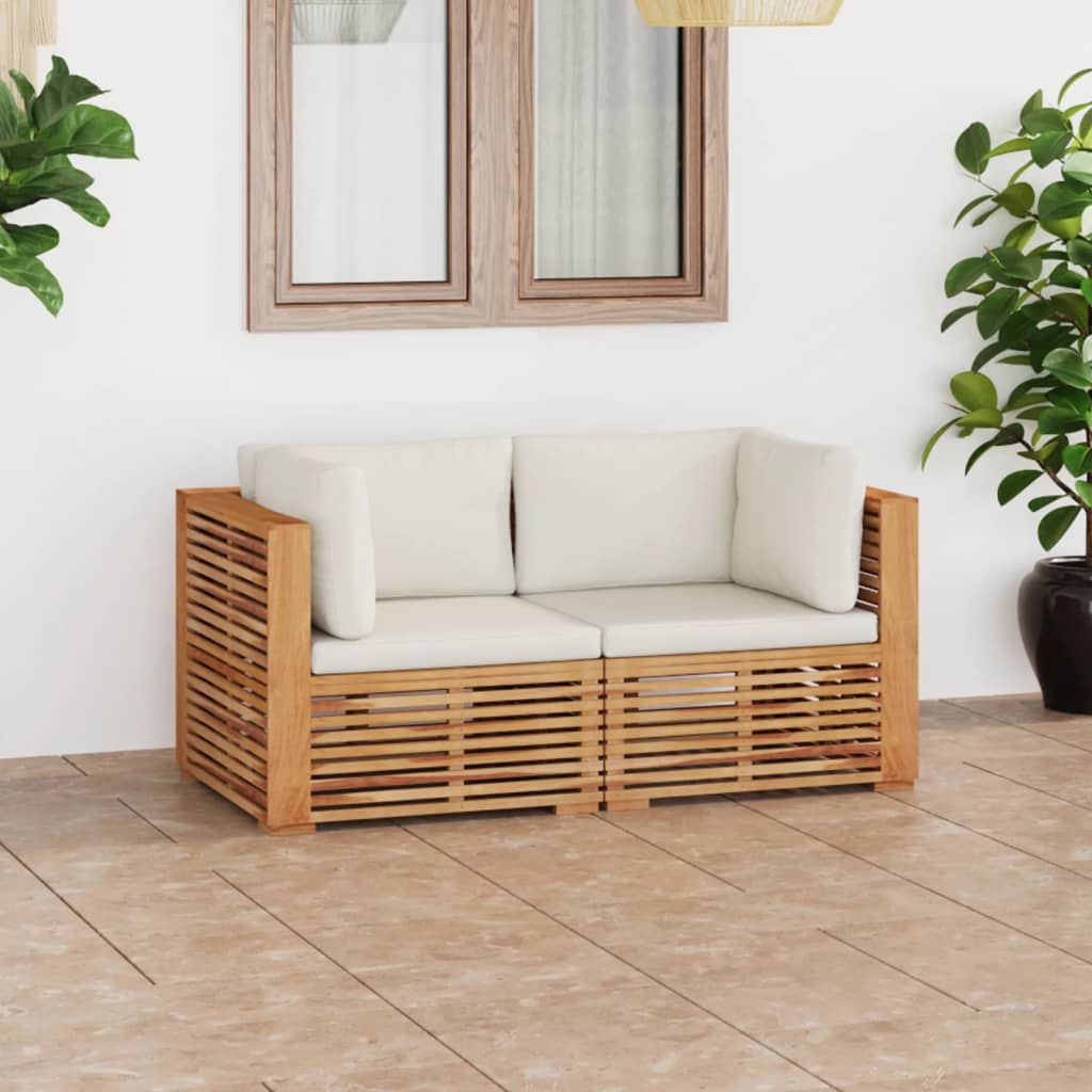 vidaXL divvietīgs dārza dīvāns ar matračiem, masīvs tīkkoks