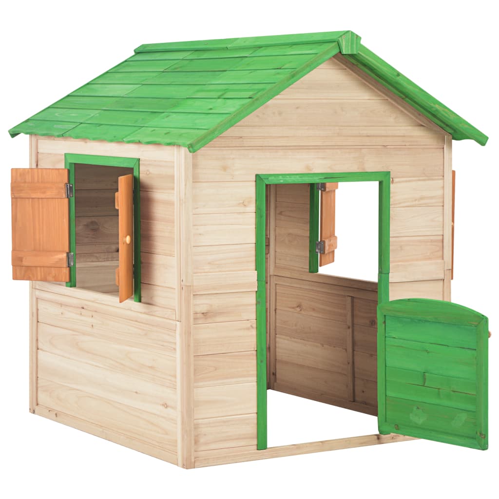 vidaXL bērnu rotaļu māja, zaļas detaļas, egles koks