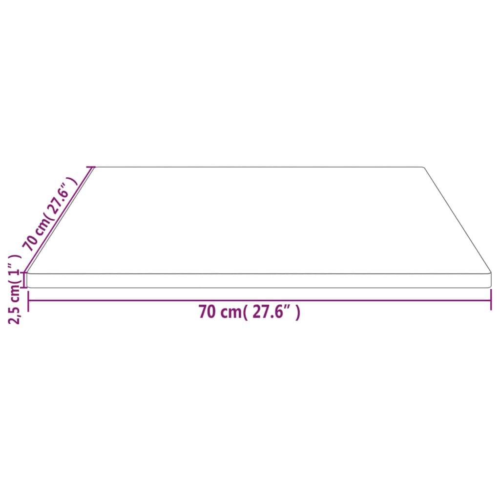 vidaXL galda virsma, 70x70x2,5 cm, priedes masīvkoks, kvadrāta forma