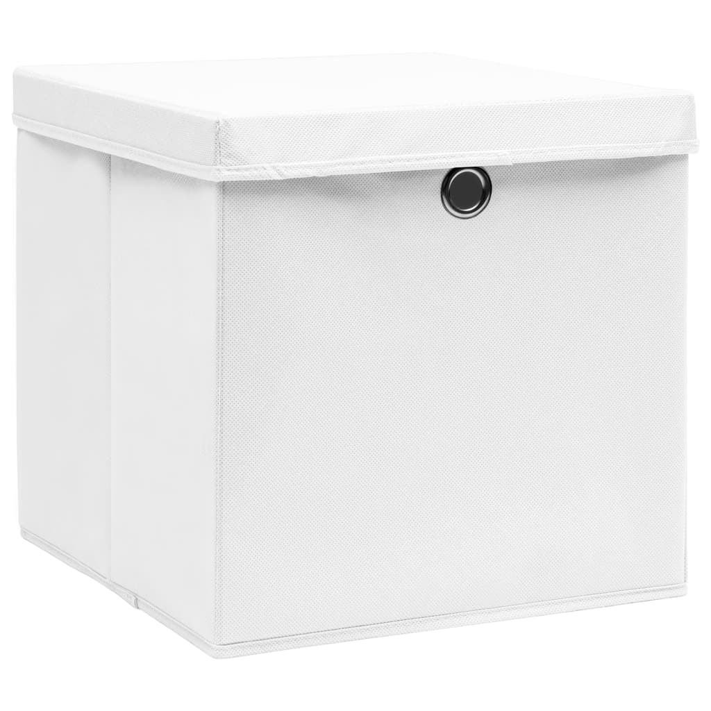 vidaXL uzglabāšanas kastes ar vāku, 10 gab., baltas, 28x28x28 cm