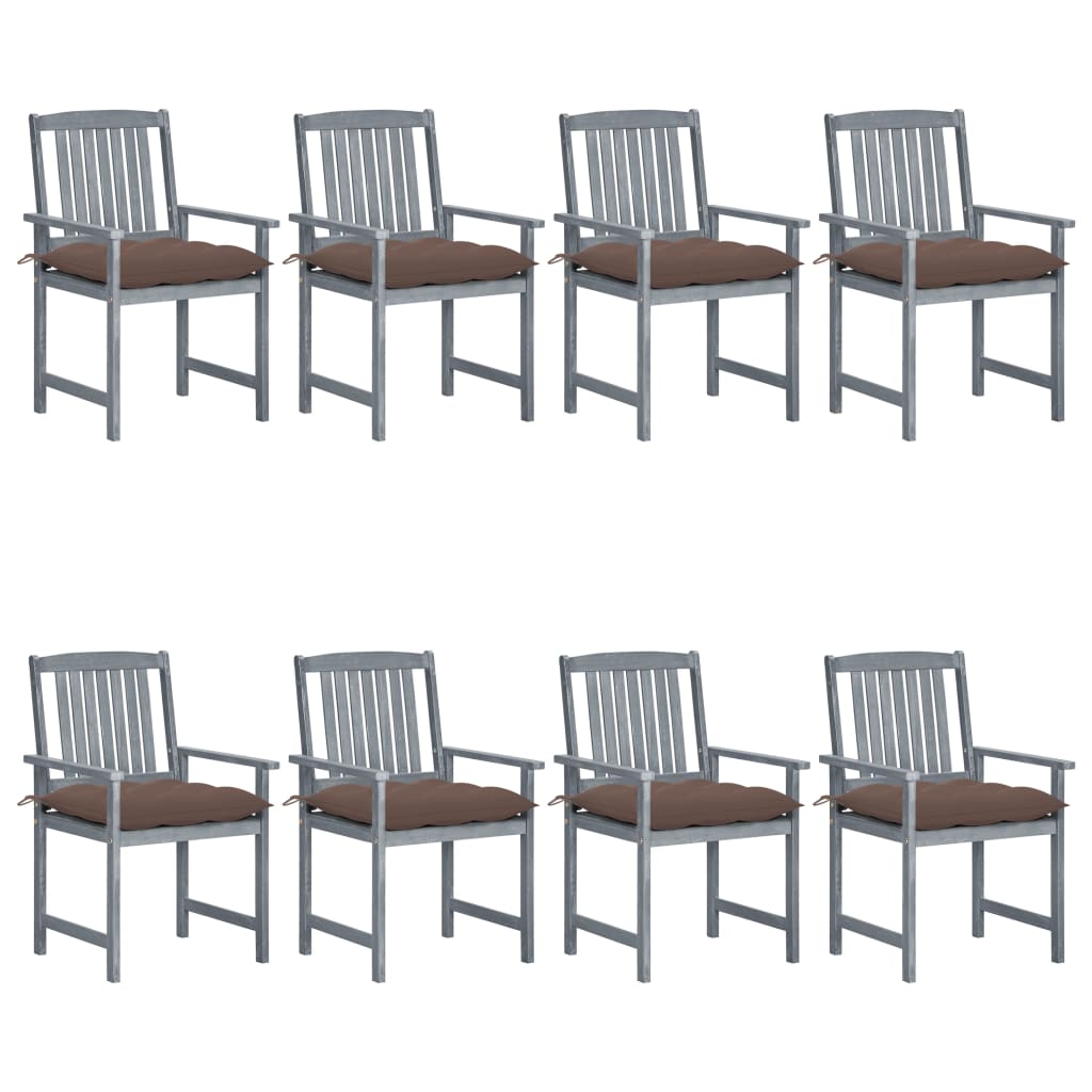 vidaXL dārza krēsli ar spilveniem, 8 gab., akācijas masīvkoks, pelēki