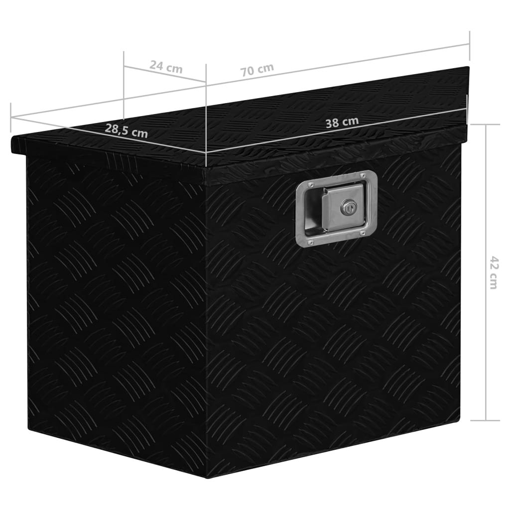 vidaXL alumīnija kaste, 70x24x42 cm, trapecveida, melna